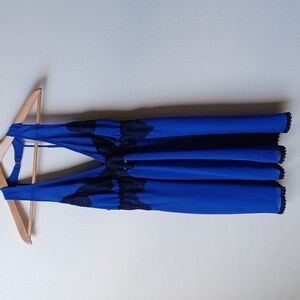 Cinema Etoile Seductivewear Bady Doll Royal Blue Black Lace Trim Small T-back
